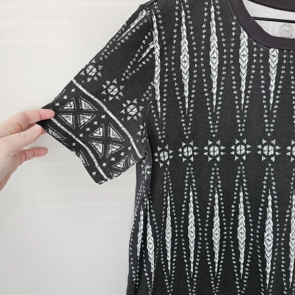 Tory Burch Bologan Knit Aztec Pima Cotton Drawstring Mini Shortsleeve Dress L